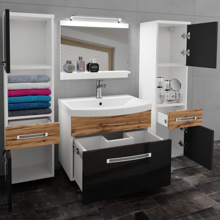 Koupelnový nábytek Belini Premium Full Version černý lesk / dub wotan + umyvadlo + zrcadlo + LED osvětlení Glamour 114 Výrobce GLA PM 6/0/W/BDW/0/MB/PP
