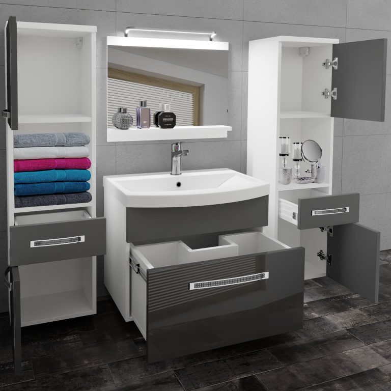 Koupelnový nábytek Belini Premium Full Version šedý lesk / šedý mat + umyvadlo + zrcadlo + LED osvětlení Glamour 110 Výrobce GLA PM 6/0/W/SSR/0/MB/PP
