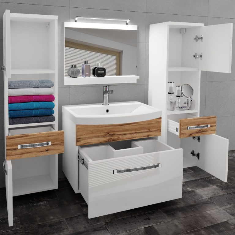 Koupelnový nábytek Belini Premium Full Version bílý lesk / dub wotan + umyvadlo + zrcadlo + LED osvětlení Glamour 112 Výrobce GLA PM 6/0/W/WDW/0/MB/PP
