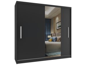Šatní skříň 200cm Belini černý mat s posuvnými dveřmi a zrcadlem Výrobce MSE SZP1/2/B/1B1L/AL