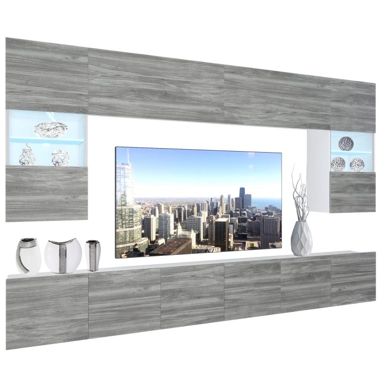 Obývací stěna Belini Premium Full Version šedý antracit Glamour Wood + LED osvětlení Nexum 11 Výrobce NEX 1/0/W/GW1/0/0/PP
