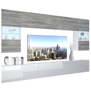 Obývací stěna Belini Premium Full Version šedý antracit Glamour Wood / bílý lesk + LED osvětlení Nexum 3 Výrobce