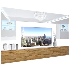 Obývací stěna Belini Premium Full Version bílý lesk / dub wotan + LED osvětlení Nexum 5 Výrobce
