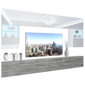 Obývací stěna Belini Premium Full Version  bílý lesk / šedý antracit Glamour Wood + LED osvětlení Nexum 133 Výrobce