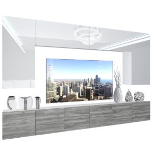 Obývací stěna Belini Premium Full Version  bílý lesk / šedý antracit Glamour Wood + LED osvětlení Nexum 20 Výrobce