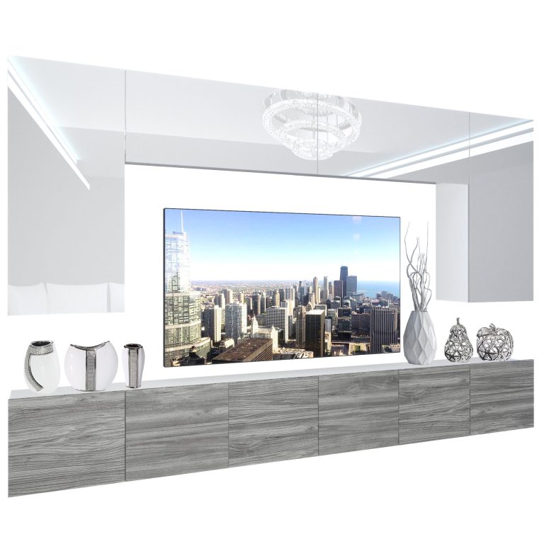 Obývací stěna Belini Premium Full Version  bílý lesk / šedý antracit Glamour Wood + LED osvětlení Nexum 20 Výrobce NEX 2/0/W/WGW1/0/0/PP