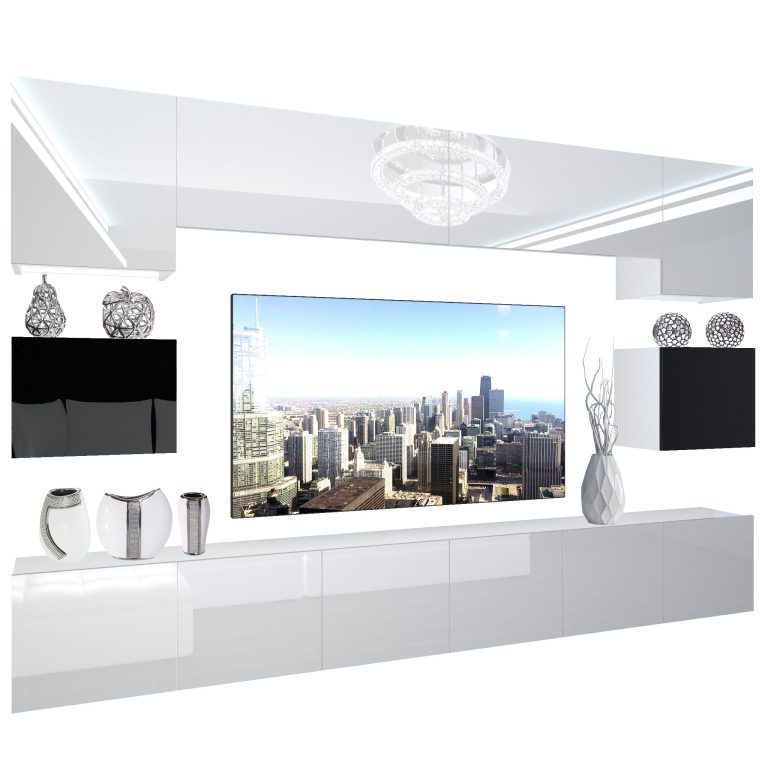 Obývací stěna Belini Premium Full Version  bílý lesk / černý lesk+ LED osvětlení Nexum 38 Výrobce NEX 3/0/W/WBBW/0/0/PP