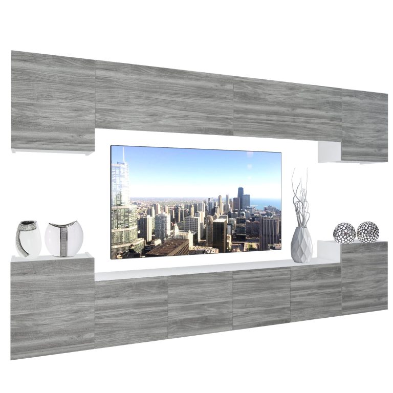 Obývací stěna Belini Premium Full Version šedý antracit Glamour Wood+ LED osvětlení Nexum 71 Výrobce NEX 4/0/W/GW1/0/0/PP