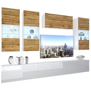 Obývací stěna Belini Premium Full Version dub wotan / bílý lesk + LED osvětlení Nexum 78 Výrobce

