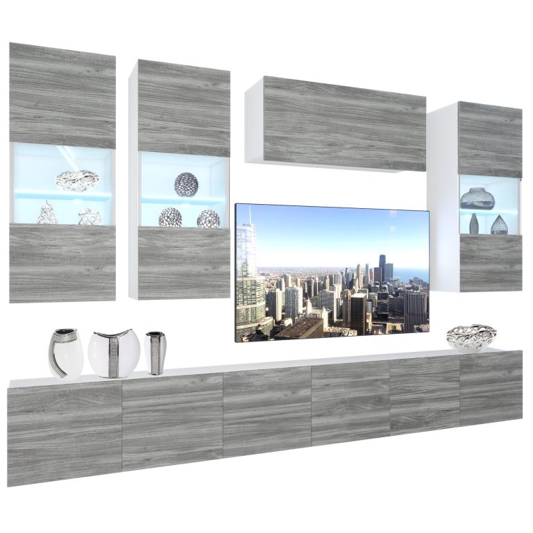 Obývací stěna Belini Premium Full Version  šedý antracit Glamour Wood + LED osvětlení Nexum 83 Výrobce NEX 5/0/W/GW1/0/0/PP

