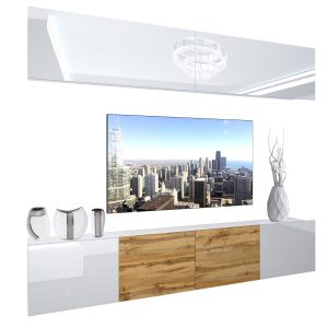 Obývací stěna Belini Premium Full Version bílý lesk / dub wotan + LED osvětlení Nexum 91 Výrobce
