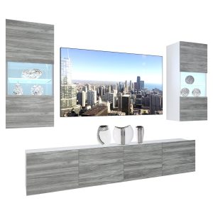 Obývací stěna Belini Premium Full Version  šedý antracit Glamour Wood + LED osvětlení Nexum 111 Výrobce
