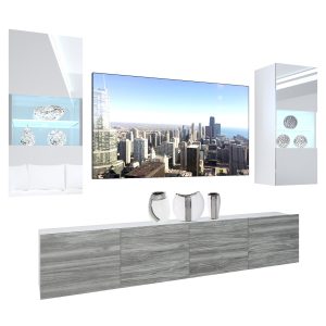 Obývací stěna Belini Premium Full Version  bílý lesk / šedý antracit Glamour Wood + LED osvětlení Nexum 101 Výrobce
