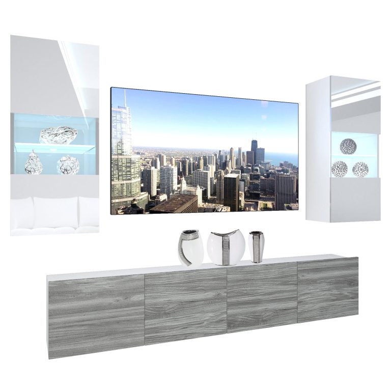 Obývací stěna Belini Premium Full Version  bílý lesk / šedý antracit Glamour Wood + LED osvětlení Nexum 101 Výrobce NEX 7/0/W/WGW1/0/0/PP

