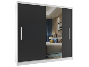 Šatní skříň 200 cm Belini bílý mat / černý mat s posuvnými dveřmi a zrcadlem Výrobce MSE SZP1/2/W/1B1L/AL