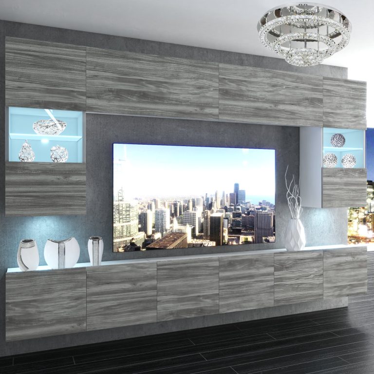 Obývací stěna Belini Premium Full Version šedý antracit Glamour Wood + LED osvětlení Nexum 11 Výrobce NEX 1/0/W/GW1/0/0/PP