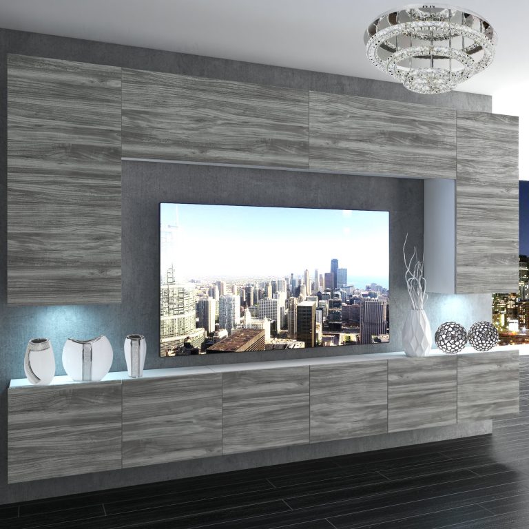 Obývací stěna Belini Premium Full Version  šedý antracit Glamour Wood + LED osvětlení Nexum 33 Výrobce NEX 2/0/W/GW1/0/0/PP