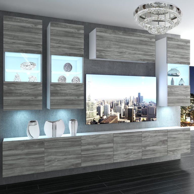 Obývací stěna Belini Premium Full Version  šedý antracit Glamour Wood + LED osvětlení Nexum 83 Výrobce NEX 5/0/W/GW1/0/0/PP

