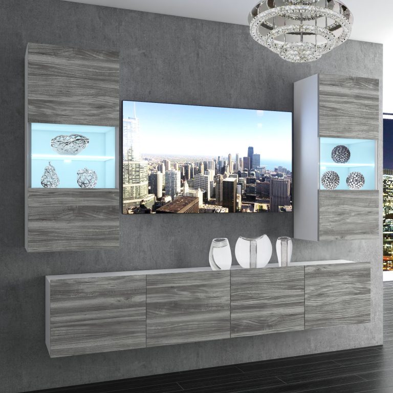 Obývací stěna Belini Premium Full Version  šedý antracit Glamour Wood + LED osvětlení Nexum 111 Výrobce NEX 7/0/W/GW1/0/0/PP
