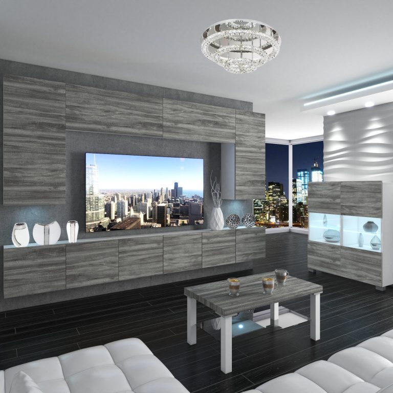 Obývací stěna Belini Premium Full Version  šedý antracit Glamour Wood + LED osvětlení Nexum 33 Výrobce NEX 2/0/W/GW1/0/0/PP