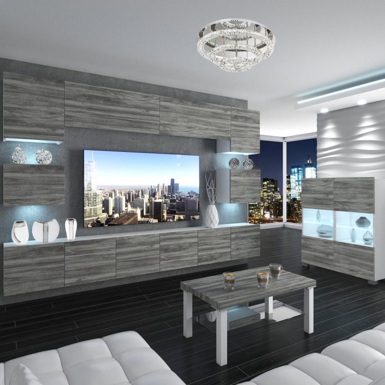 Obývací stěna Belini Premium Full Version  šedý antracit Glamour Wood+ LED osvětlení Nexum 49 Výrobce NEX 3/0/W/GW1/0/0/PP