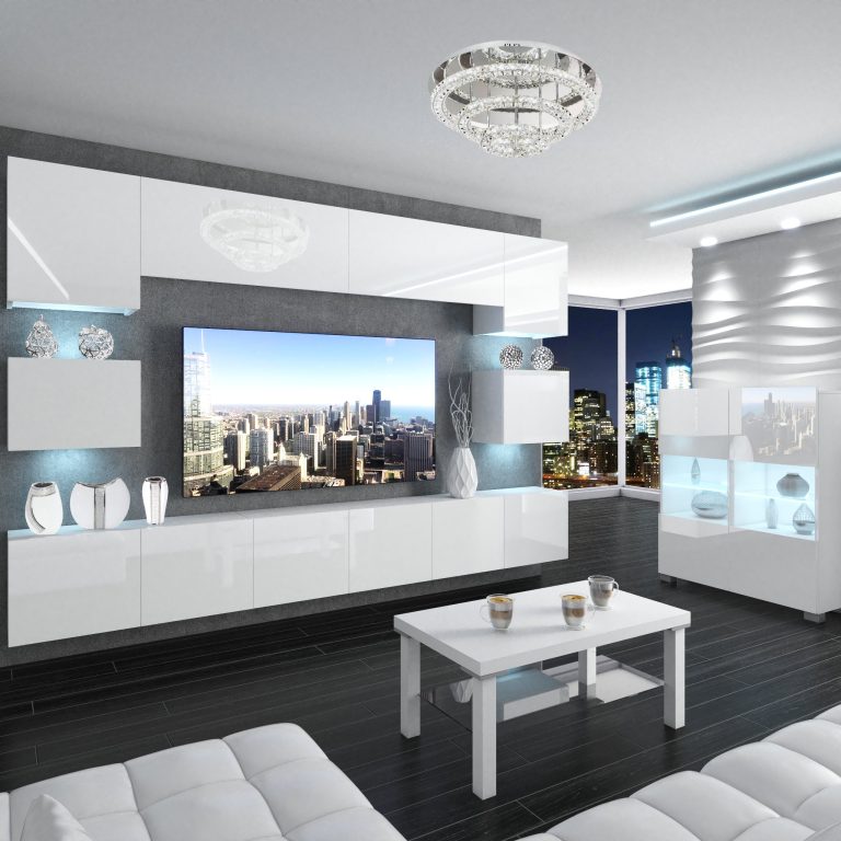 Obývací stěna Belini Premium Full Version  bílý lesk + LED osvětlení Nexum 39 Výrobce NEX 3/0/W/W/0/0/PP