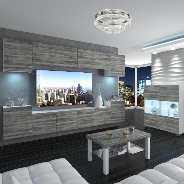 Obývací stěna Belini Premium Full Version šedý antracit Glamour Wood+ LED osvětlení Nexum 71 Výrobce NEX 4/0/W/GW1/0/0/PP