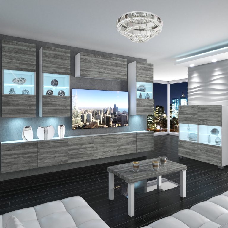Obývací stěna Belini Premium Full Version  šedý antracit Glamour Wood + LED osvětlení Nexum 83 Výrobce NEX 5/0/W/GW1/0/0/PP

