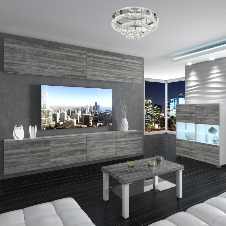 Obývací stěna Belini Premium Full Version  šedý antracit Glamour Wood + LED osvětlení Nexum 96 Výrobce NEX 6/0/W/GW1/0/0/PP
