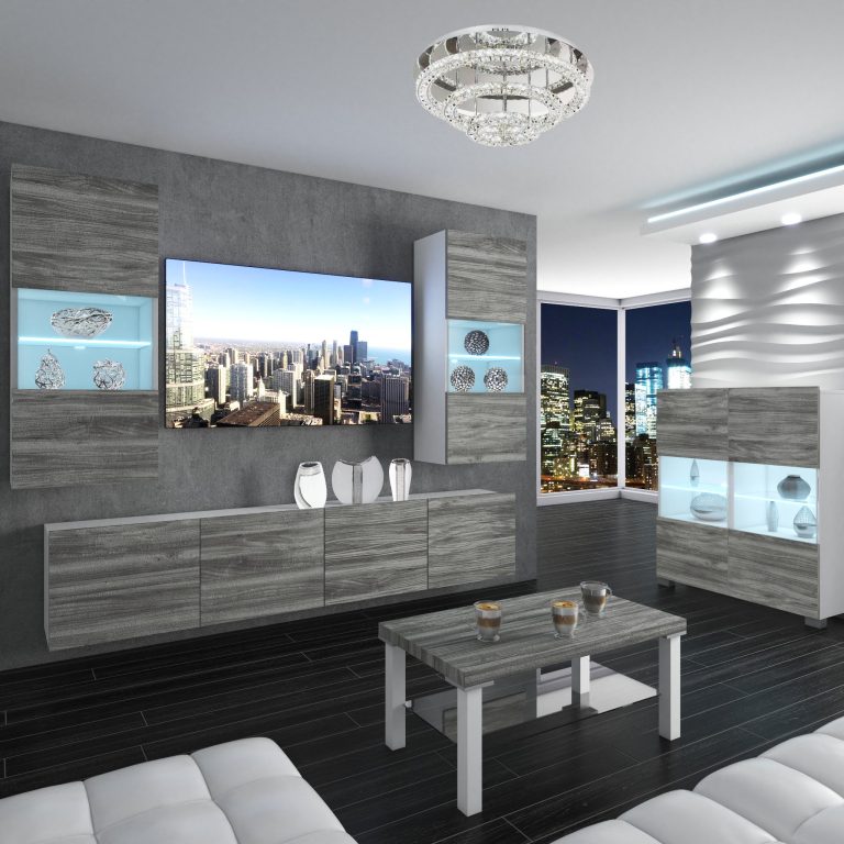 Obývací stěna Belini Premium Full Version  šedý antracit Glamour Wood + LED osvětlení Nexum 111 Výrobce NEX 7/0/W/GW1/0/0/PP
