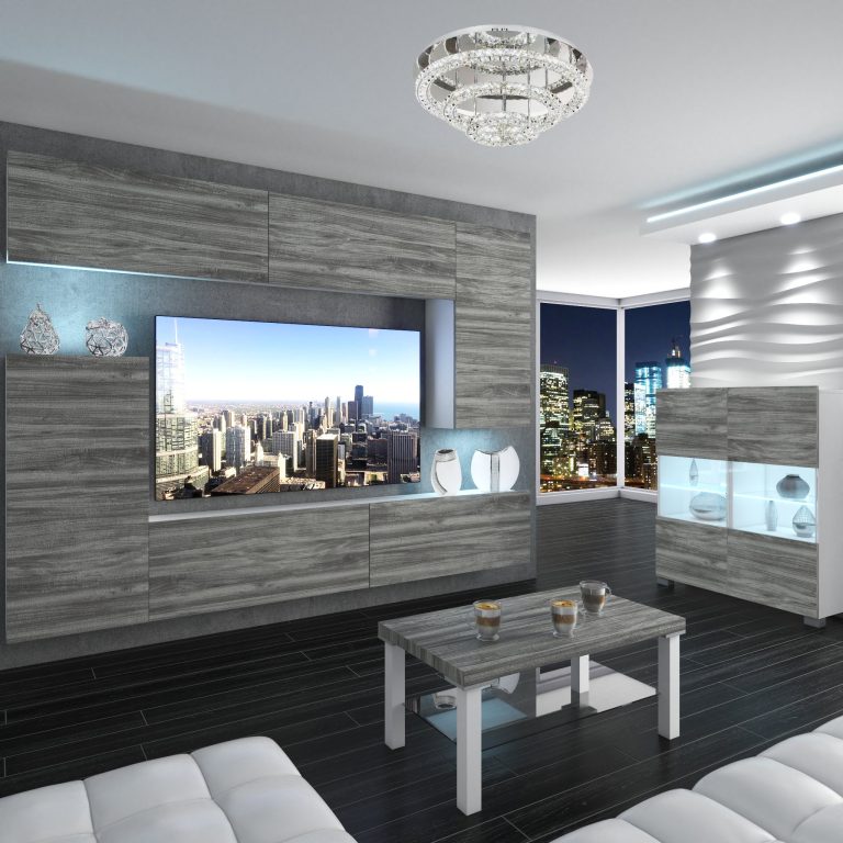 Obývací stěna Belini Premium Full Version  šedý antracit Glamour Wood + LED osvětlení Nexum 128 Výrobce 128 NEX 8/0/W/GW1/0/0/PP

