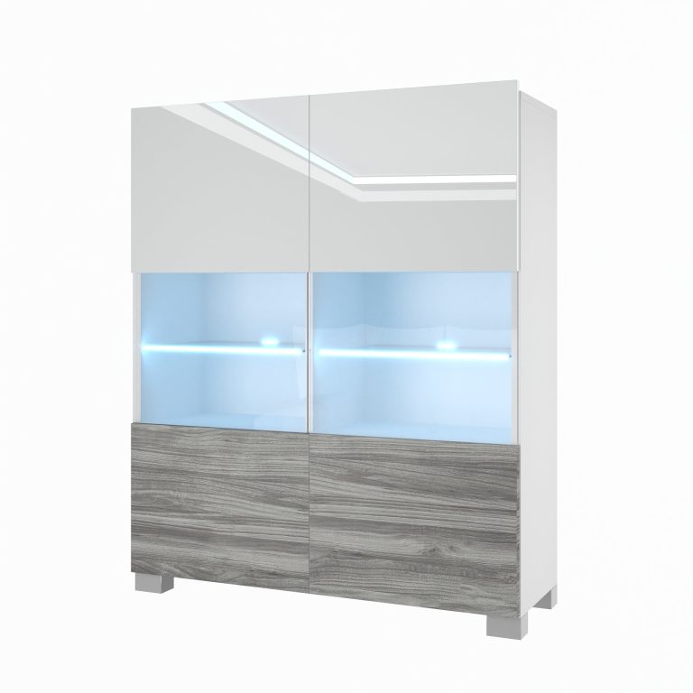 Komoda Belini Premium Full Version bílý lesk / šedý antracit Glamour Wood + LED osvětlení Nexum 3 Výrobce NEX KOM1/1/W/WGW1/0/0