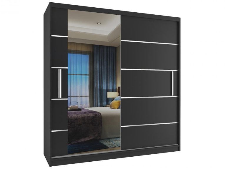 Šatní skříň 158 cm Belini černý mat s posuvnými dveřmi a zrcadlem Výrobce MBP SZP3/1/B/B/0/AL