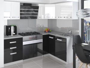 Kuchyňská linka Belini 300 cm bílý lesk / černý lesk bez pracovní desky Armin Výrobce
