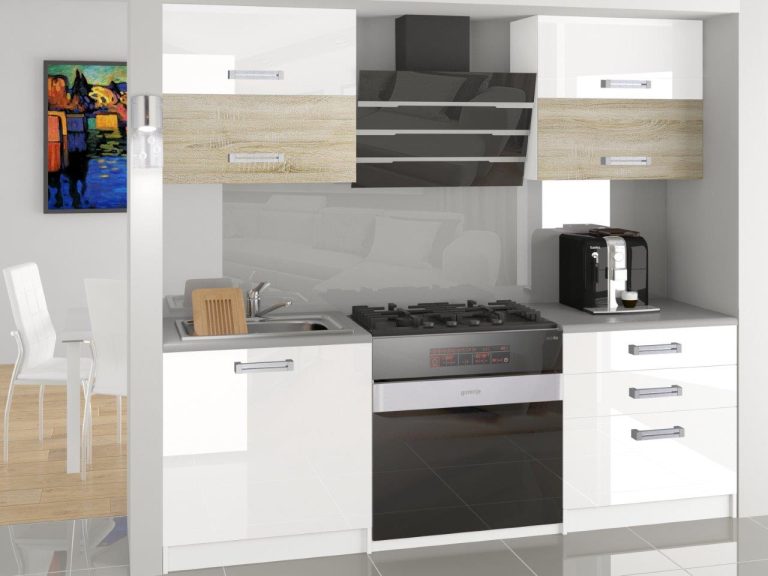 Kuchyňská linka Belini 120 cm bílý lesk / dub sonoma s pracovní deskou Eleganta2 Výrobce INF ELEGANTA2/2/WT/WDSW/0/B1
