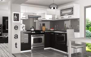 Kuchyňská linka Belini 360 cm bílý lesk / černý lesk s pracovní deskou Lidia Výrobce