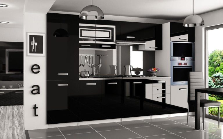 Kuchyňská linka Belini 300 cm černý lesk
s pracovní deskou Syntka2 Výrobce INF SYNTKA2/5/WT/B/0/B1