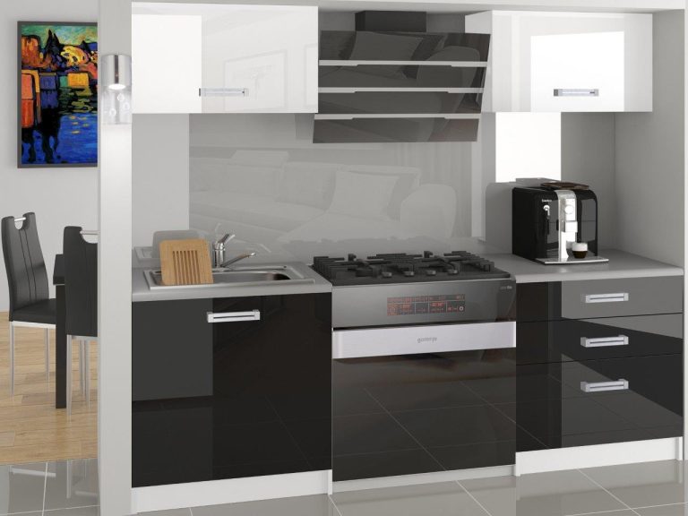 Kuchyňská linka Belini 120 cm bílý lesk / černý lesk s pracovní deskou Vulcano2 Výrobce INF VULCANO2/4/WT/WB/0/B1