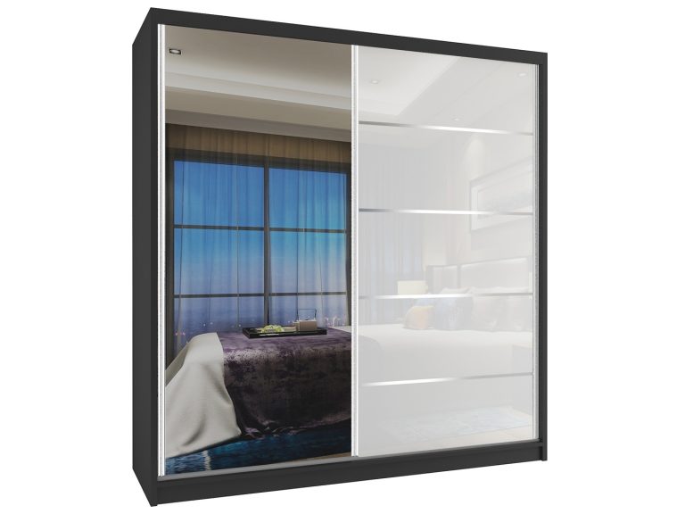 Szafa przesuwna 158 cm z lustrem biały połysk Producent MG SZP3/3/B/WI/1L5W/HI