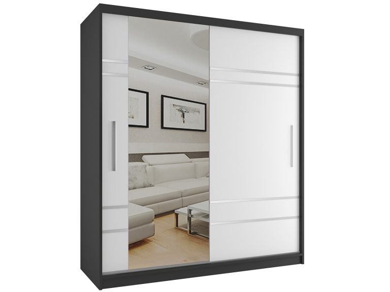Šatní skříň 158 cm Belini černý mat / bílý mat s posuvnými dveřmi a zrcadlem Výrobce MP SZP3/1/B/W/0/AL
