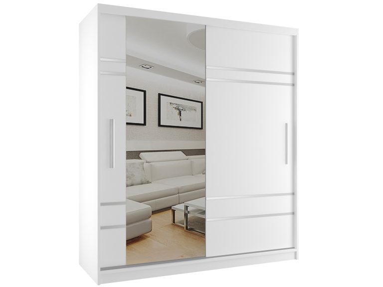 Šatní skříň 158 cm Belini bílý mat s posuvnými dveřmi a zrcadlem Výrobce MP SZP3/2/W/W/0/AL