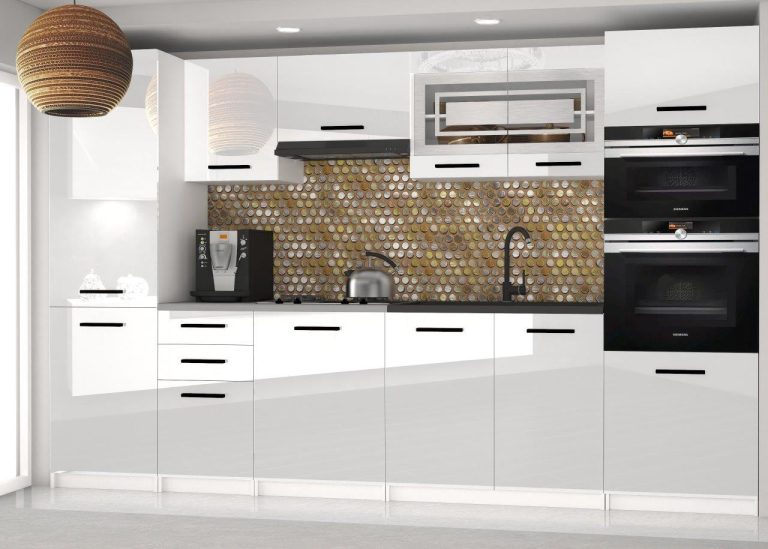 Kuchyňská linka Belini 300 cm bílý lesk
s pracovní deskou Syntka2 Výrobce INF SYNTKA2/5/WT/W/0/B1