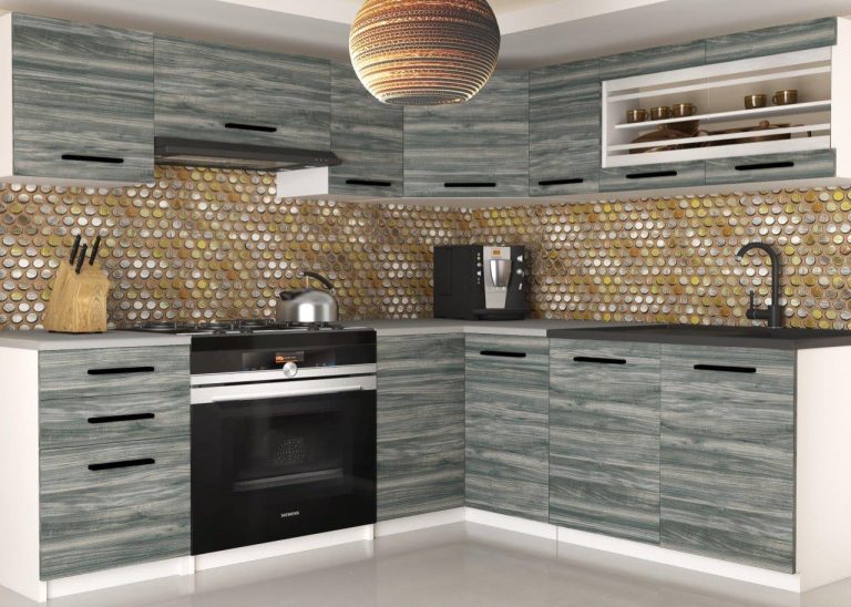 Kuchyňská linka Belini 360 cm šedý antracit Glamour Wood s pracovní deskou Lidia2 Výrobce TOR LIDIA2/4/WT/GW1/0/B1