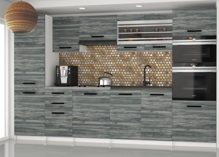 Kuchyňská linka Belini 300 cm šedý antracit Glamour Wood s pracovní deskou Syntka2 Výrobce TOR SYNTKA2/7/WT/GW1/0/B1