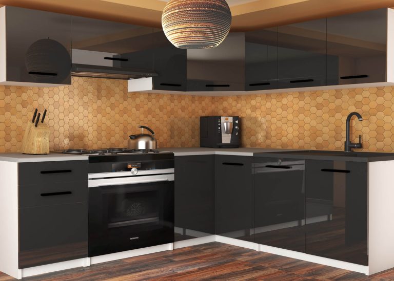 Kuchyňská linka Belini 360 cm černý lesk s pracovní deskou Lidia Uniqa2  Výrobce INF LIDIAUNIQA2/4/WT/B/0/B1