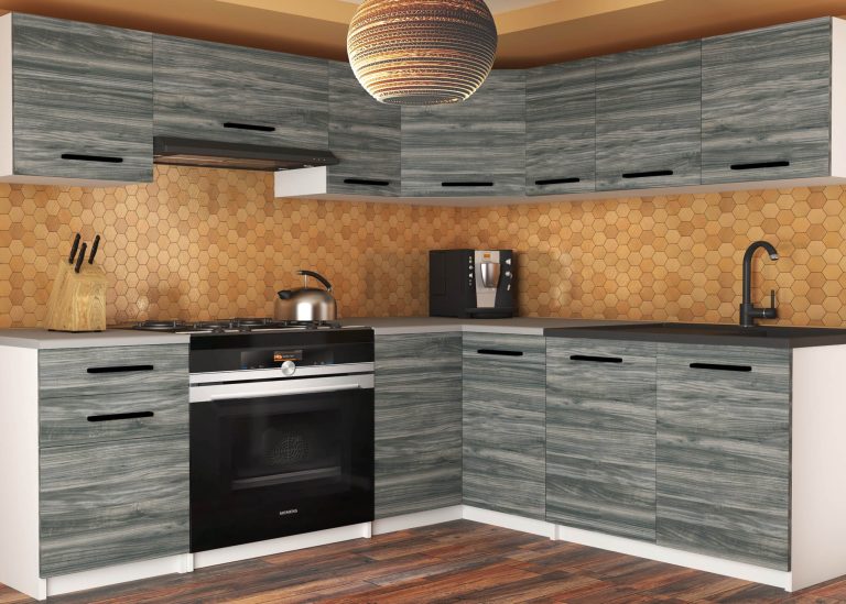 Kuchyňská linka Belini 360 cm šedý antracit Glamour Wood s pracovní deskou Lidiauniqa2 Výrobce TOR LIDIAUNIQA2/4/WT/GW1/0/B1