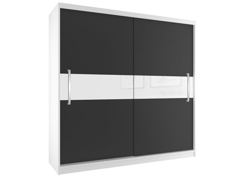 Šatní skříň 200 cm Belini bílý mat / černý mat s posuvnými dveřmi Výrobce SI SZP1/2/W/B/W/UU