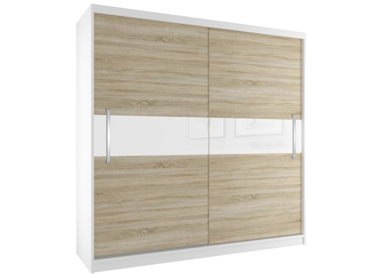 Šatní skříň 200 cm Belini bílý mat / dub sonoma s posuvnými dveřmi Výrobce SI SZP1/2/W/DS/W/UU