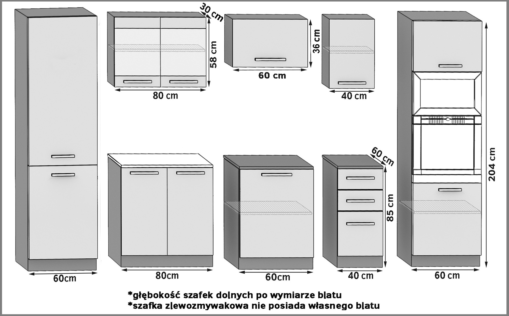 Kuchyňská linka Belini 300 cm černý lesk
s pracovní deskou Syntka2 Výrobce INF SYNTKA2/5/WT/B/0/B1