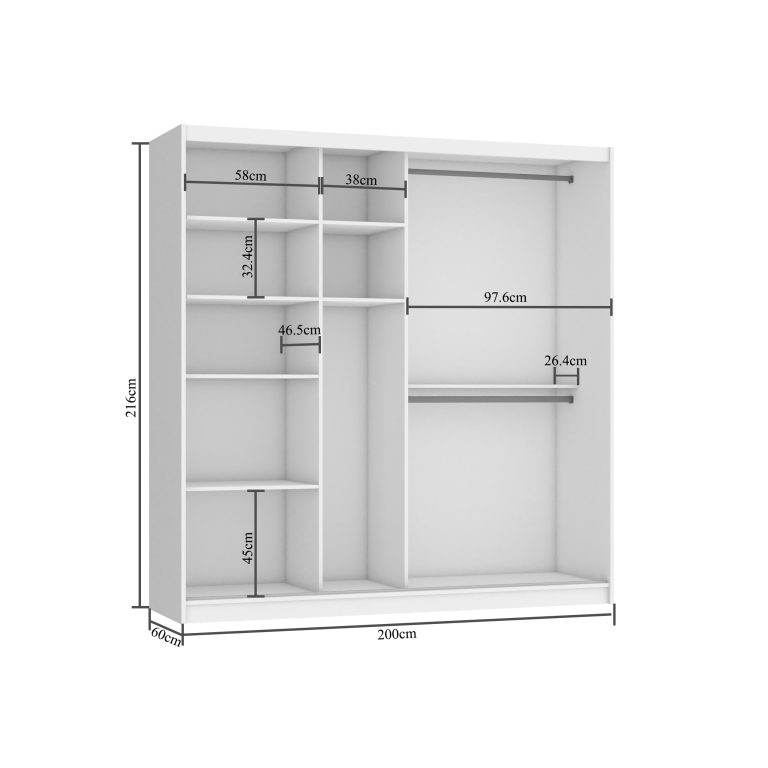Šatní skříň 200 cm Belini bílý mat s posuvnými dveřmi a zrcadlem Výrobce MV SZP1/2/W/W/W/HI